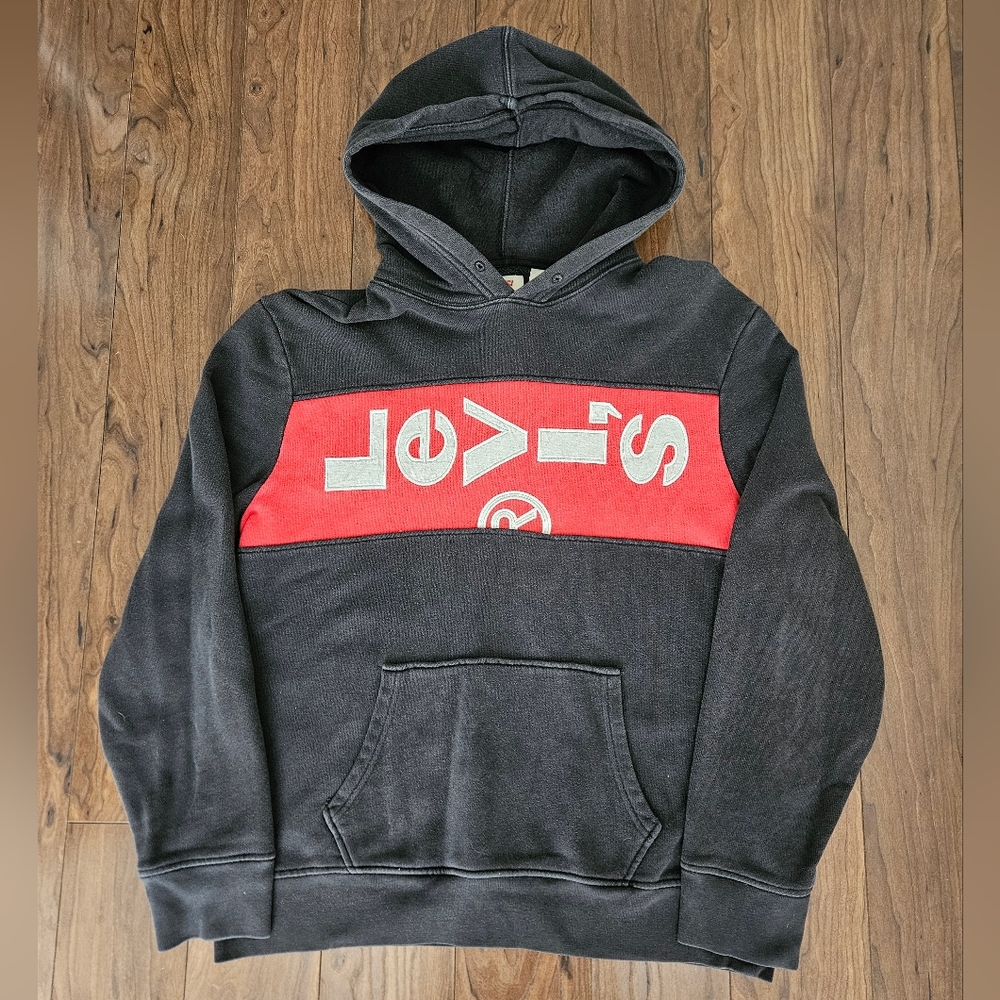 Levi's Black Hoodie Mens Large Spellout Box Logo Sweatshirt - Picture 1 of 6